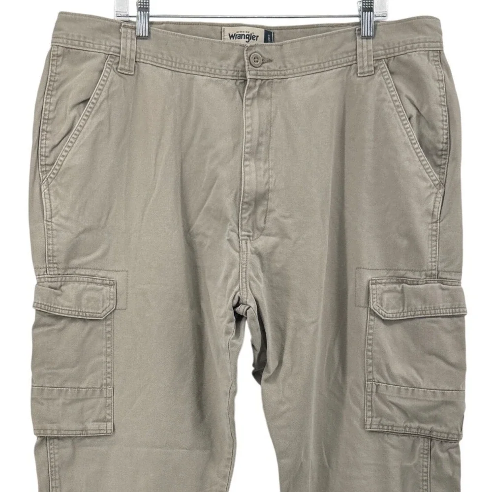 Wrangler Mens Khaki Tan Straight Leg Cargo Pant Cotton Workwear Utility Tactical